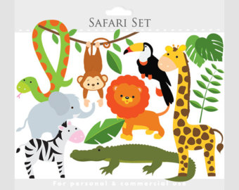 Jungle Animal Clip Art Safari Digital Clipart Zebra Monkey Giraffe Pic