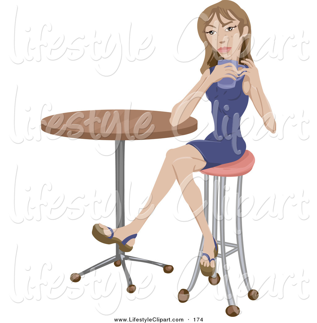 Lifestyle Clipart Of A Pretty Young Woman Sitting At A Table Drinking