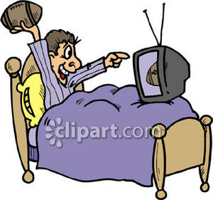 Man Watching Football In Bed   Royalty Free Clipart Picture