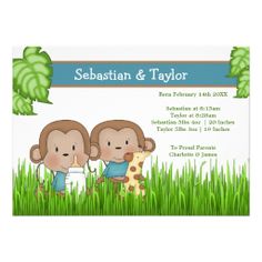 New Baby Twin Boys Cute Monkey Cards