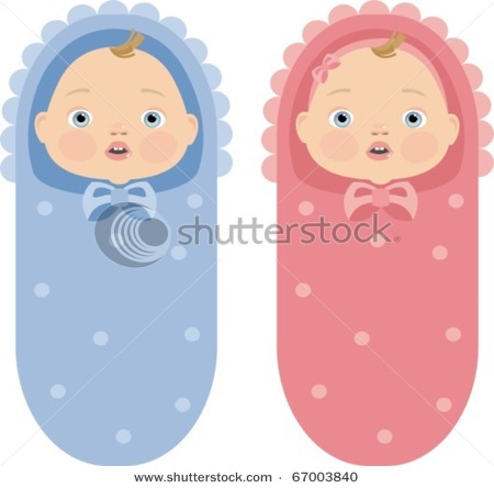Newborn Boy And Girl Twins   Vector Clip Art Picture