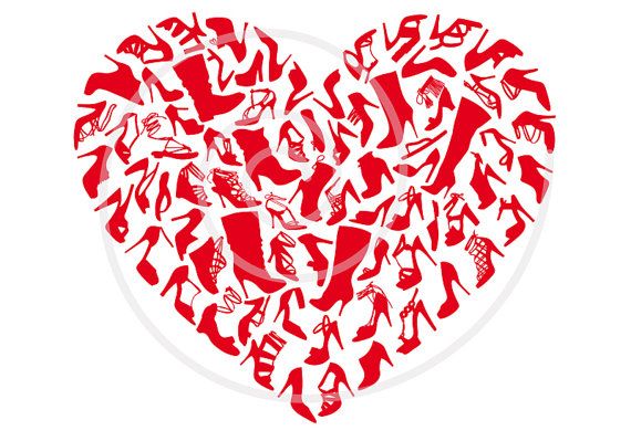 Red Heart With Shoe Silhouettes Love High Heels Digital Clip Art