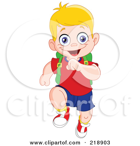 Rf  Clipart Illustration Of A Happy Blond School Boy Running Forward