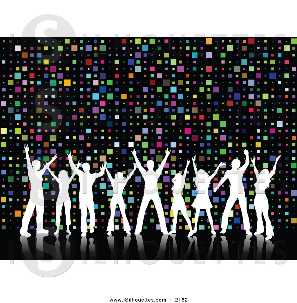 Silhouette Clipart Of A Group Of 9 White Silhouetted Dancers With