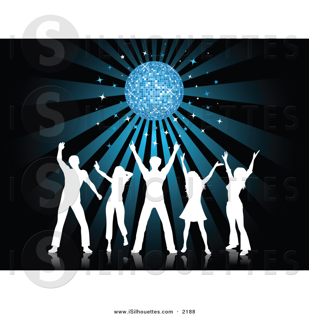 Silhouette Clipart Of A Line Of Five White Silhouetted People Dancing