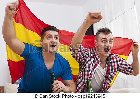 Stock Photo Of Men Watching Football Match On Tv And Cheering Of    