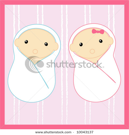 Twin Babies   Vector Clipart Illustration