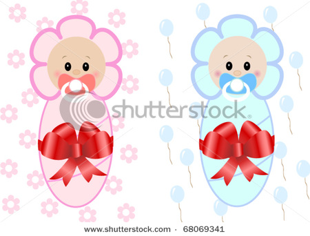 Twin Baby Boy And Girl   Vector Clip Art Picture