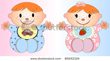 Twin Baby Boy And Girl Vector Illustration Two Children   Vector Clip
