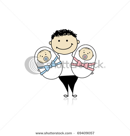 Twins A Baby Girl And Baby Boy   Vector Clipart Illustration