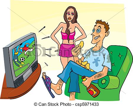 Watching Football On Tv Clipart Fan Watching Television