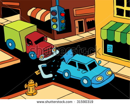 Car Accident   Truck Read Ends A Car On The Street    Stock Vector