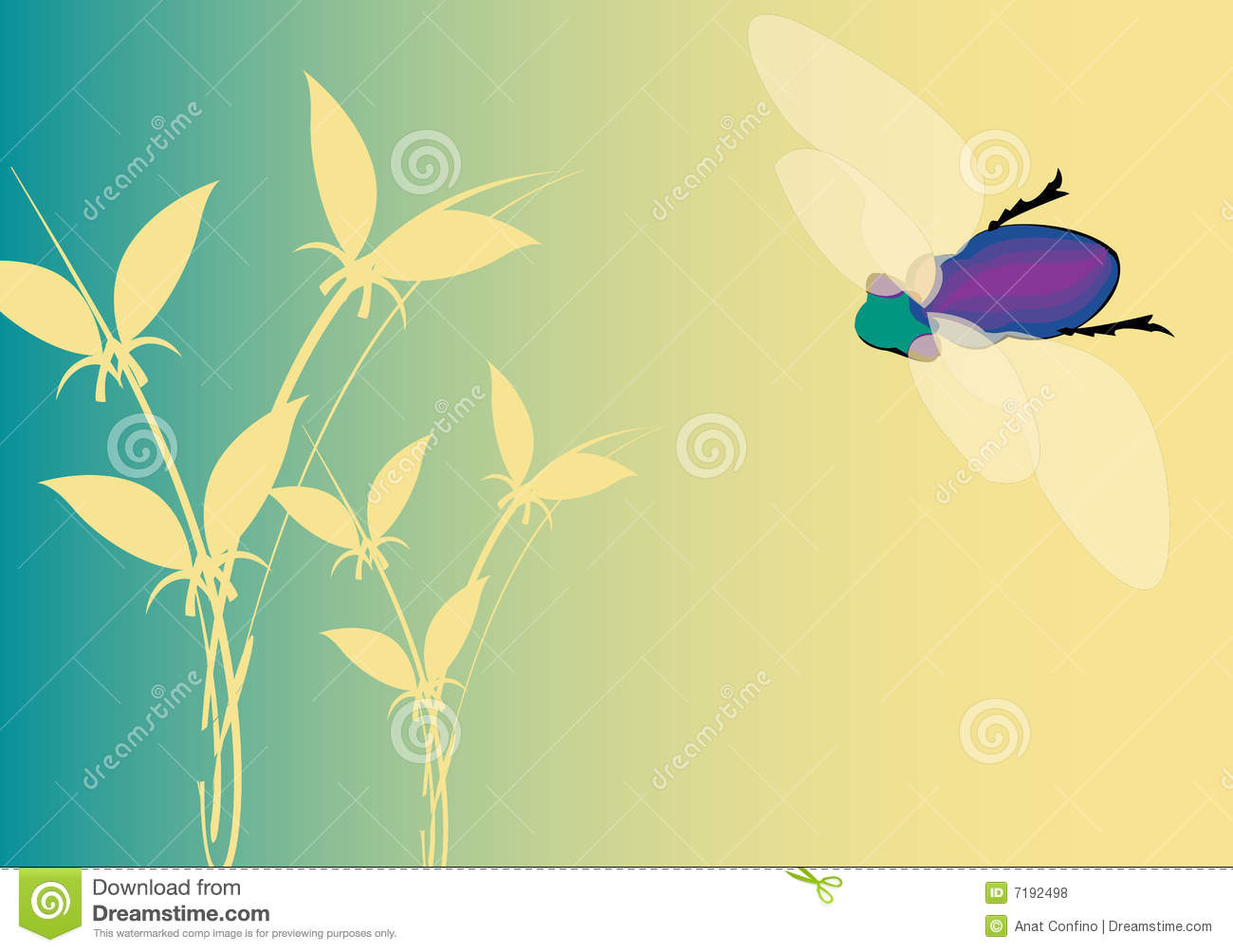 Changing Seasons Illustration With Colorful Fly And Plant On Turquoise