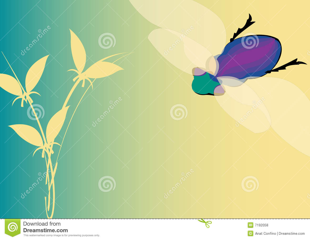 Changing Seasons Illustration With Colorful Fly And Plant On Turquoise