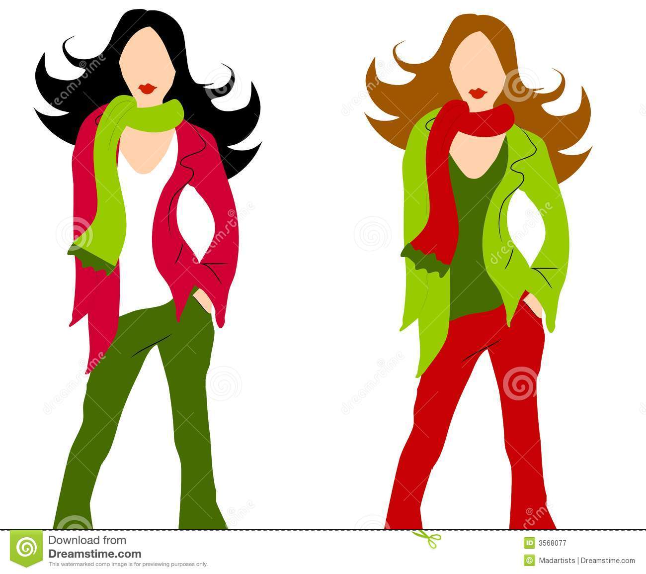 Clip Art Illustration Of Your Choice Of 2 Caucasian Fashion Models