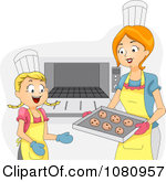Clipart Home Economics Teacher And Girl Putting Cookies In An Oven