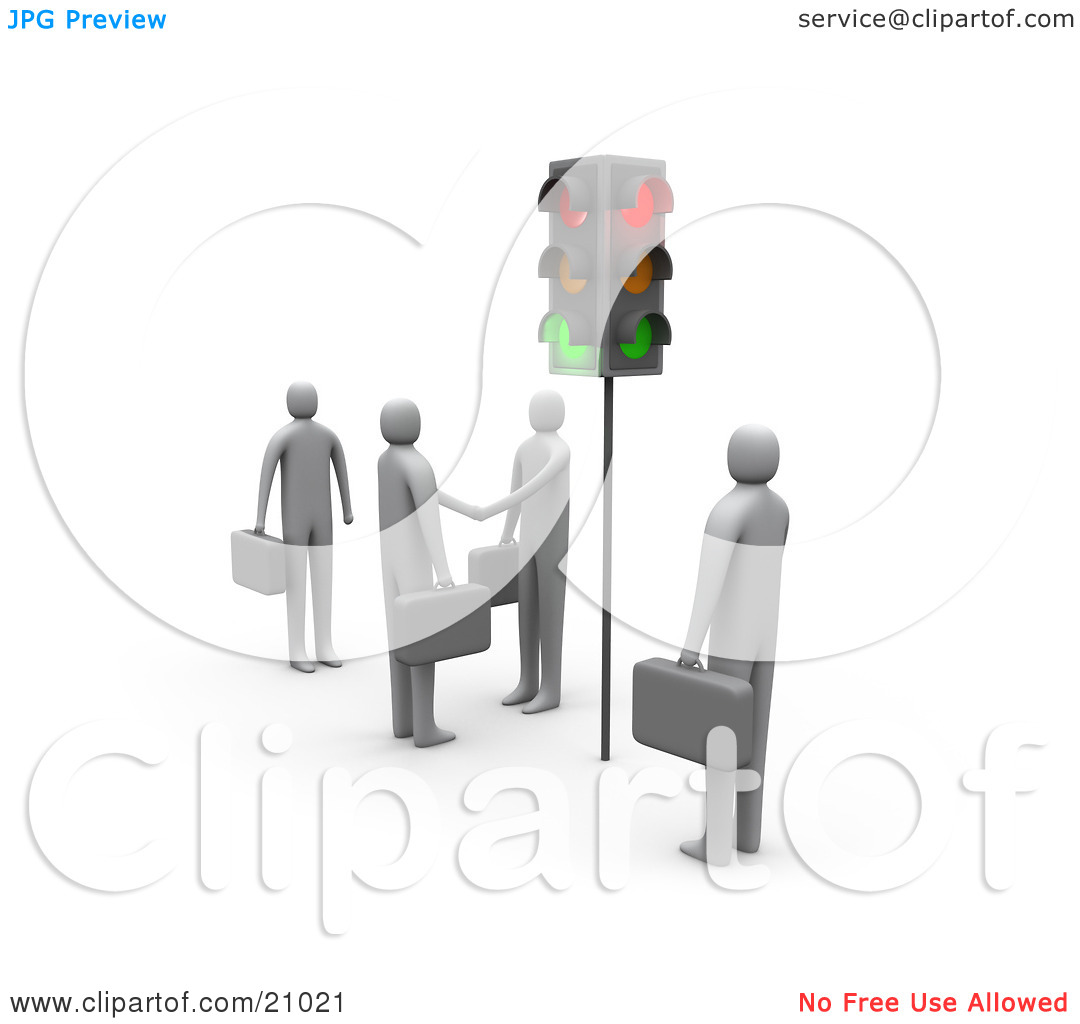 Clipart Illustration Of Businessmen Waiting At Red Stop Lights