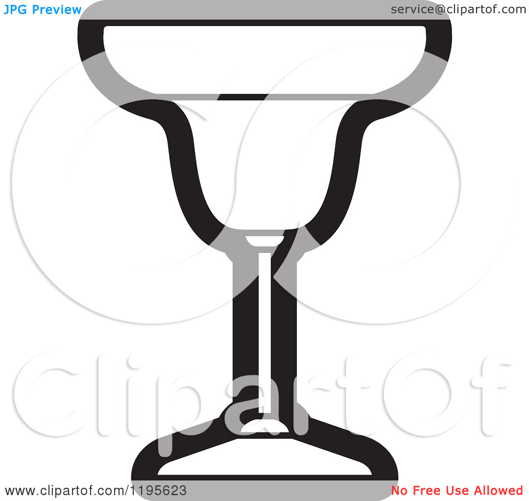 Clipart Of A Black And White Welled Margarita Glass   Royalty Free