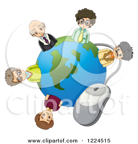 Clipart Of A Computer Mouse Connected To A Globe With Businessmen    