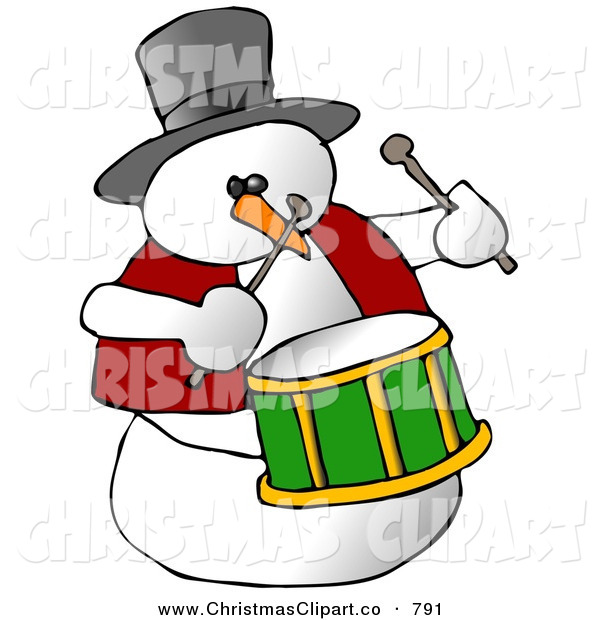 Clipart Of A Snowman Drummer Playing The Drums With A Hat And Scarf By    