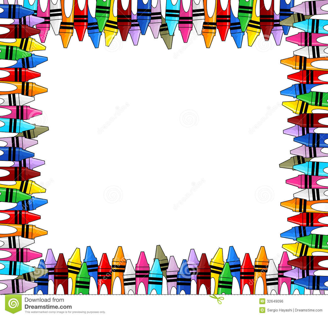 Crayons Multicolored Frame With White Background For Copy Space