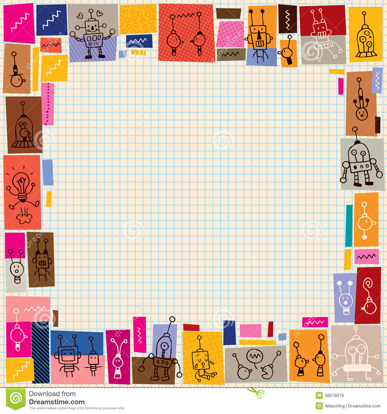 Cute Robots Collage Doodle Border Royalty Free Stock Images   Image    