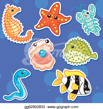 Illustration   Cute Sea Animal Stickers  Clipart Drawing Gg62902833