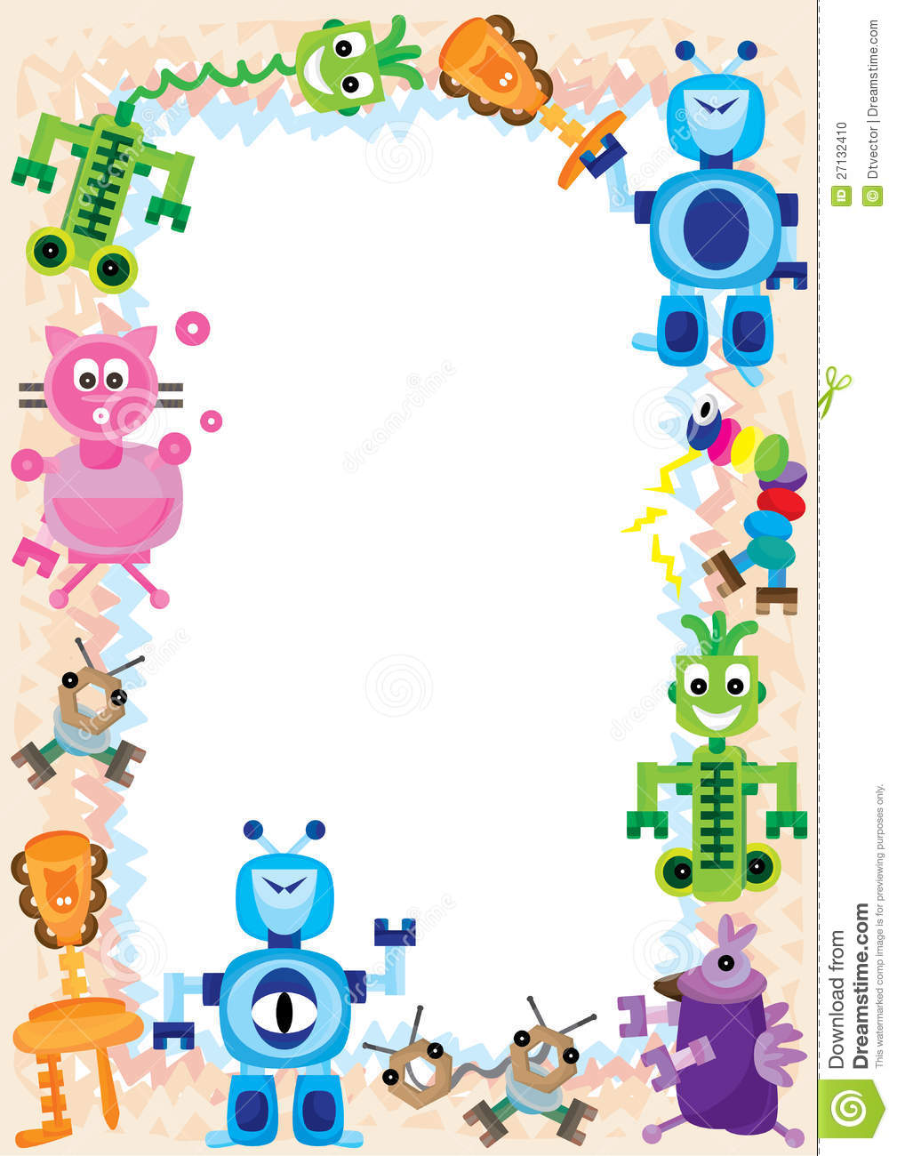 Illustration Of Robot Family Playing Together Frame On White