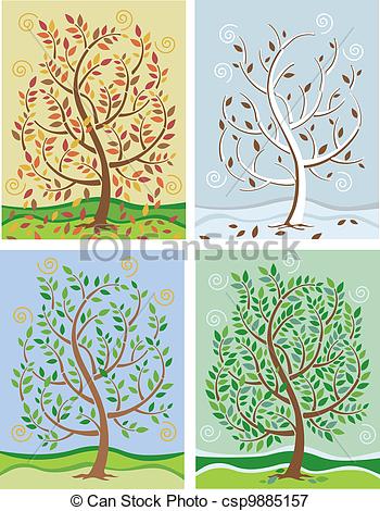 Illustration Of Tree In Four Seasons   Illustration Of A Tree Changing