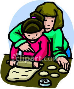 Mom Baking Cookies With Her Daughter Royalty Free Clipart Picture