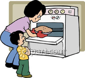 Mother Baking Pie With Her Little One   Royalty Free Clipart Picture