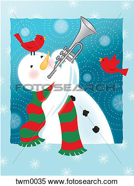Of A Happy Snowman Playing The Trumpet Twm0035   Search Clipart    
