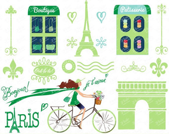 Ooh La La Paris Green Digital Clipart Vacation Getaway Travel Clipart