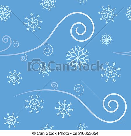 Seamless Pattern Depicting Cold Winter Wind And Blowing Snow Flakes