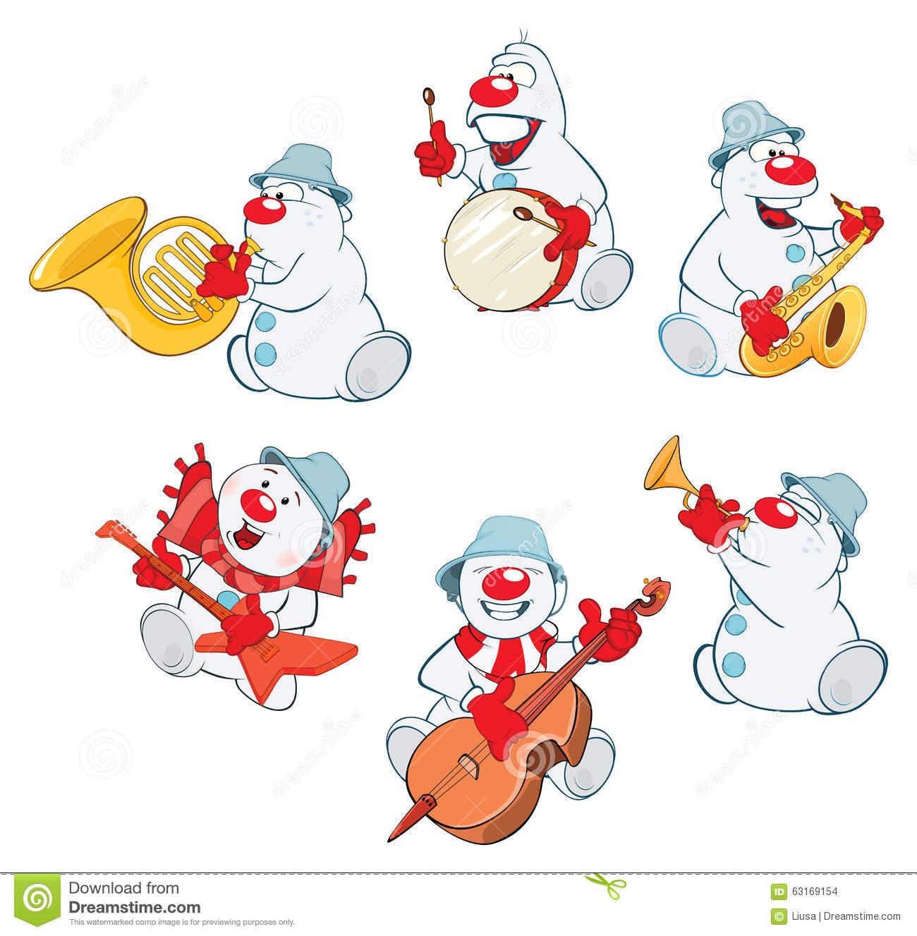 Set Of Various Snowballs Of Musicians With Musical Instruments