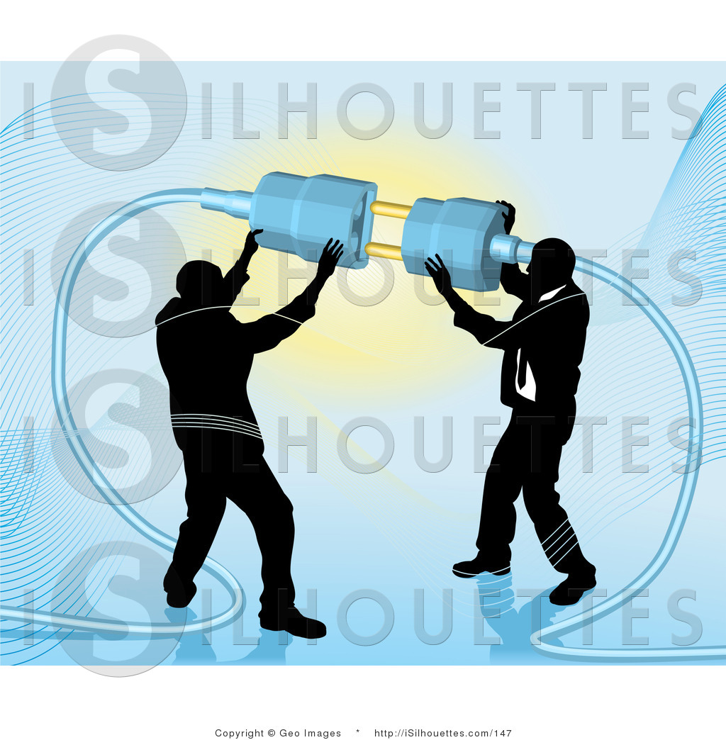 Silhouette Clipart Of Two Businessmen Working Together To Connect A    