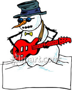 Snowman With An Electric Guitar   Royalty Free Clipart Picture