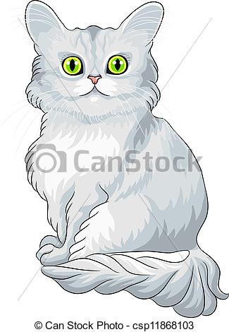 Vector Clipart Of Vector Cute Blue Tiffany Cat Sitting   Vector Fluffy    