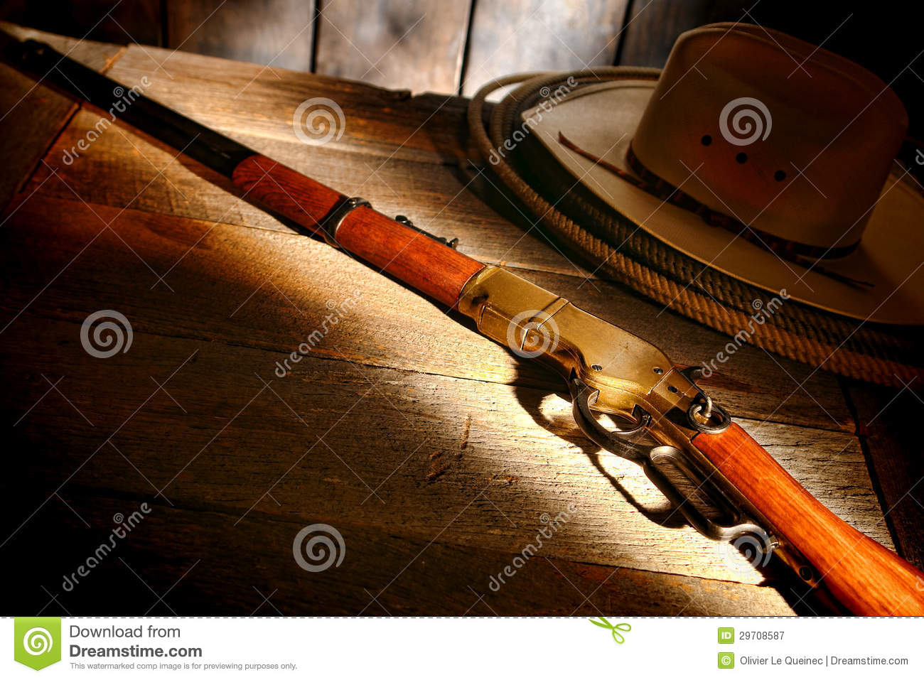 American West Legend Antique Western Rifle Shotgun With Cowboy Hat And