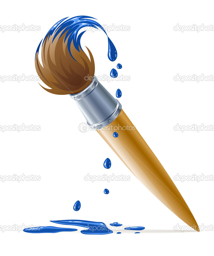 Brush For Painting With Dripping Blue Paint   Stock Vector    