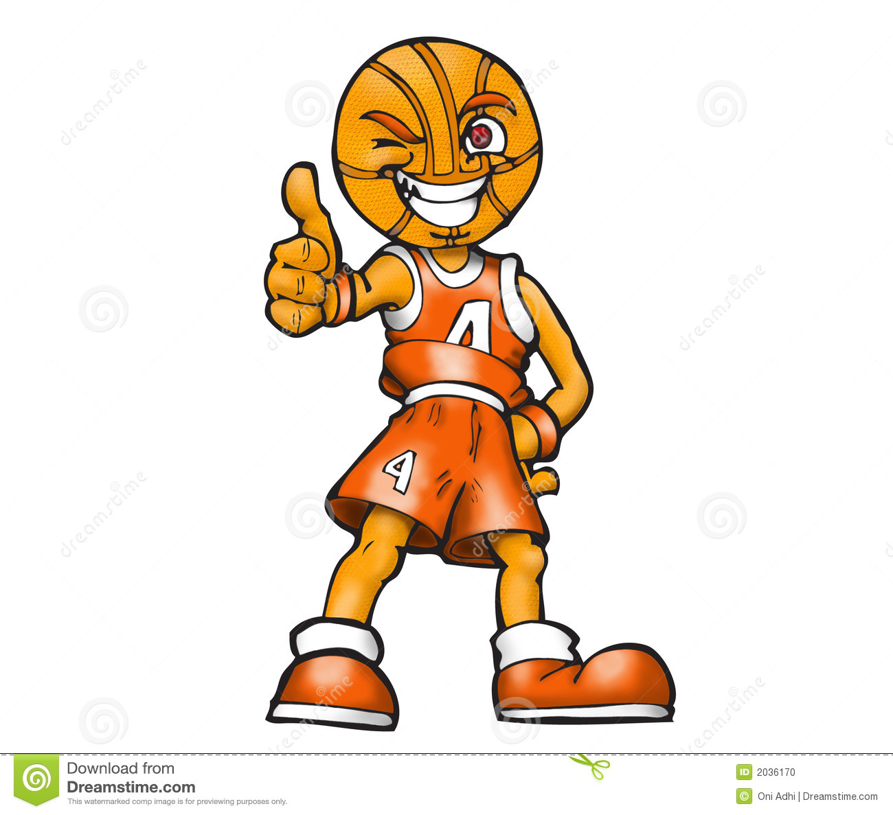 Cartoon Basketball Player  Mascot With Basketball Head And Thumbs Up