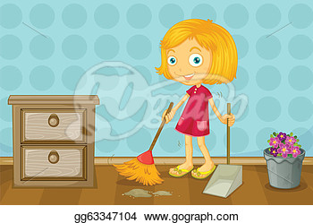 Clean The Room Clipart A Girl Cleaning A Room
