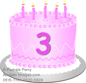 Clip Art Image Of A Pink Birthday Cake With The Number 3   Acclaim    