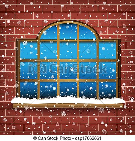 Clip Art Vector Of Large Window And Snow   The Large Wooden Window And
