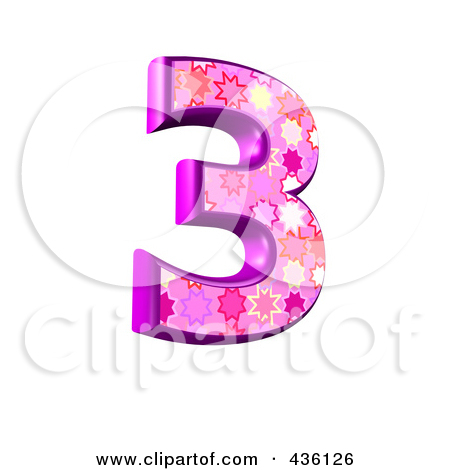 Clipart Illustration Of A 3d Pink Burst Symbol  Number 3 By Chrisroll