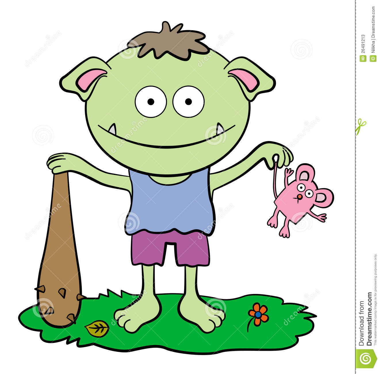 Illustration Of A Cute And Smiling Ogre Holding A Little Mouse