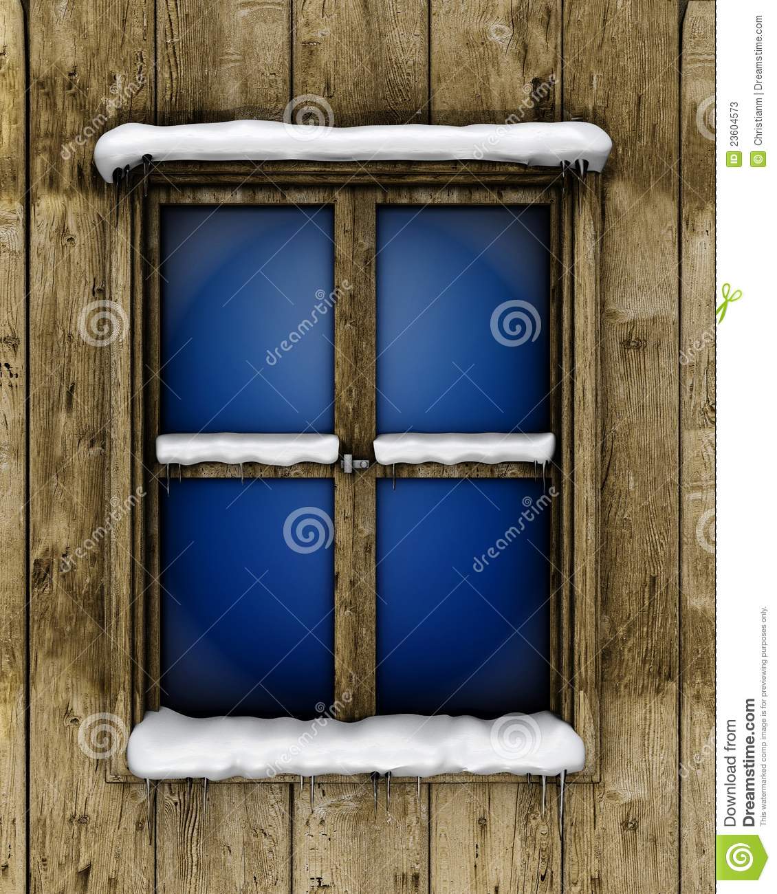 Illustration Of A Window Covered With Snow And Icicle During The