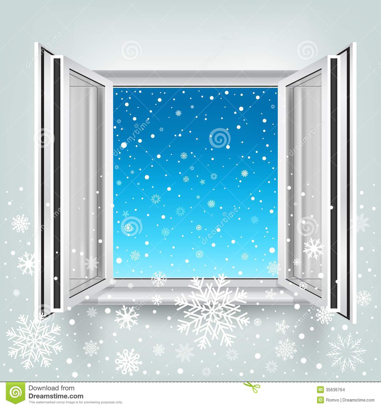 Open Window And Falling Snow Stock Images   Image  35636764