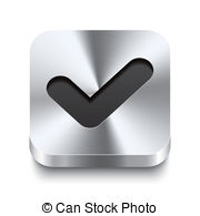 Square Metal Button Perspektive   Checkmark Icon   Realistic