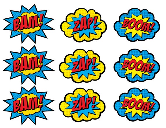 Superhero Cupcake Toppers  Boom Bam Zap Pow And Pop  Pc  Instant